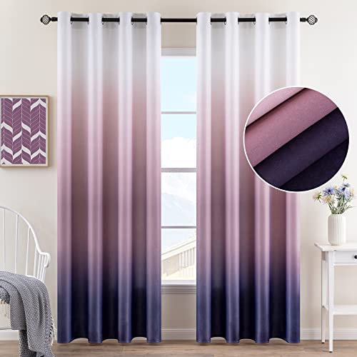 MIULEE 2 Panneaux Rideaux Occultants à Oeillets Couleur dégradée Fenêtre de Porte Isolant Thermiques Bloqué Lumière Decoratif pour Chambre à Coucher Salon Bureau Pièce 140X260 CM Violet