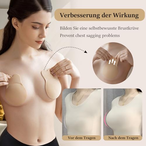 Klebe BH Ohne Träger Push up Trägerloser Rückenfrei BH Große Brust und Kleine Brüste Sticky Bra Klebe-BHS für Rückenfreies Kleid (DE/NL/SE/PL, Körbchengröße & Bandgröße, B, Beige)