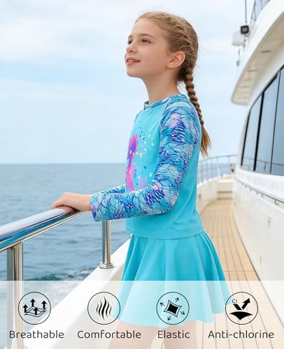 Image of Idgreatim Girls Swimsuit Rash Guard Set Long Sleeve Two Piece Bathing Suit 3-10 Years