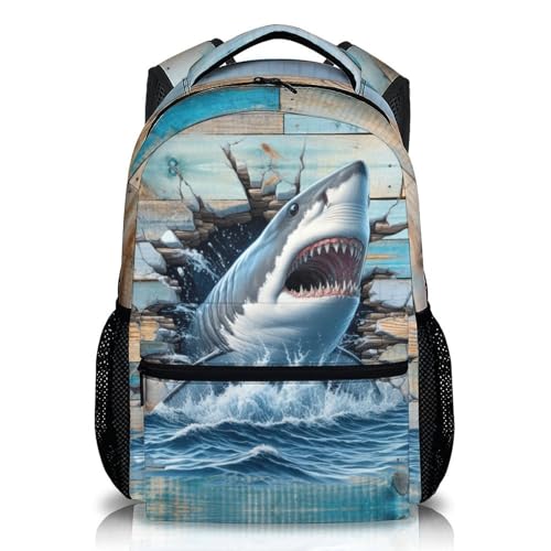 DREAMUGIFT Kids Backpack, Shark Backpacks for Kids 3-8, Shark Theme Gift, Cute 17 Inch Bookbags for Boys Girls, Leisure Bookbag for School Travel Camping Outdoor