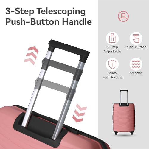 3-Piece Hardside Luggage Set,PP Material, 20/24/28 Inch Suitcases with TSA Lock, Telescoping Handle, Spinner Wheels (Peach Pink)2