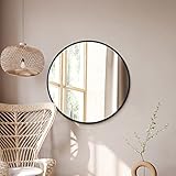 MirrorOutlet The Fenestra - Espejo de Pared Circular Redondo Moderno con Bordes Negros de 31 x 31 Pulgadas (80 cm x 80 cm), Espejo Plateado con Marco de Metal Negro
