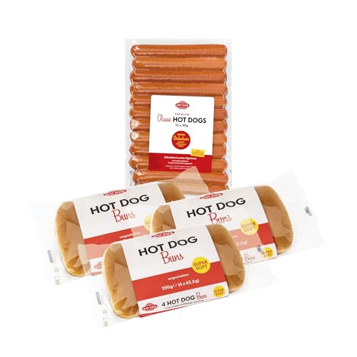 HOT DOG WORLD - Hot Dog Würstchen & Brötchen 12er Pack (Strohschein)