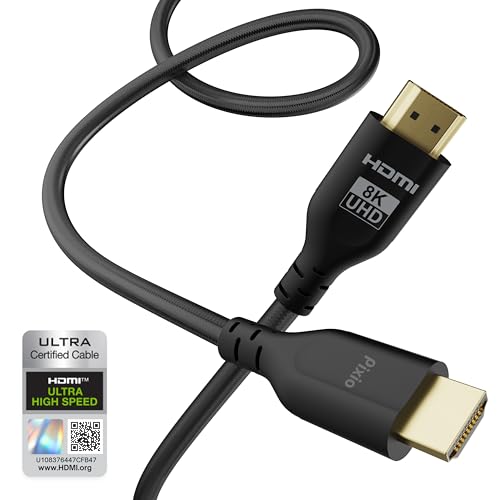 Image of Pixio 8K HDMI 2.1 Cable Ultra Certified Ultra High Speed 6FT 8K 60Hz 4K 120Hz Nylon Braided Gold Plated Connector Anti-Breakage HDR10+ dtsx eARC HDCP Dolby Compatible