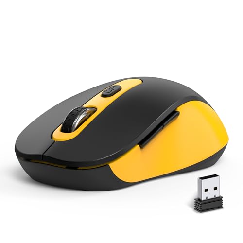 Wireless Mouse for Laptop, PC, Chromebook, Mac, MacBook, Silent Wireless Mouse with USB Nano Receiver, Side Button, 2400 DPI, Anti Slip Roller, 6 Button Ergonomics Cordless Computer Mice -Black Yellow