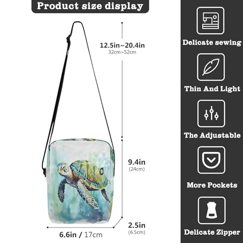 men's messenger bag mens crossbody bag Womens Cross Body Purse Adjustable Strap for work work - Green Sea Turtle3