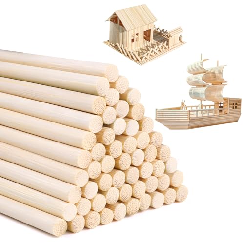 DIYDEC 50Pcs Wooden Dowel Rods 1/4 x 12 Inch Round Wooden Sticks for Crafts Natural Wood Dowels Precut Wood Rods Hardwood Sticks for Crafts Cake Dowels DIY Projects