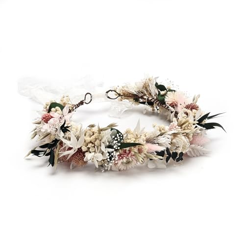 Preserved Natural Dried Flower Crown Rustic Wedding Wreath Headband Pink