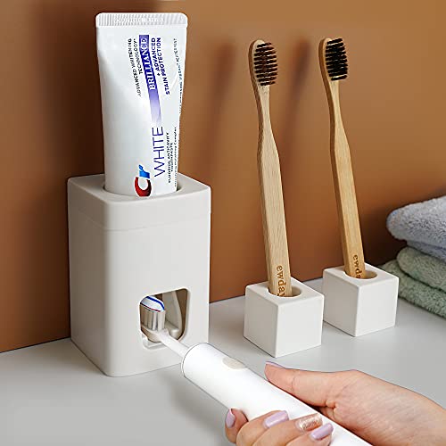 Toothpaste Dispenser, Toothbrush Holder Dispenser Wall Mounted, Toothpaste Holder with Toothbrush Stand Diatomite, Toothbrush and Toothpaste Holder for Bathroom Countertop
