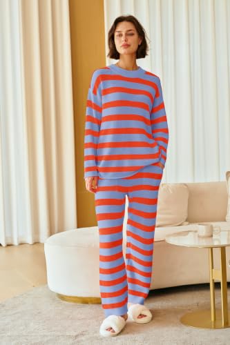 Image of SENSERISE Womens Striped Set Sweater Lounge Sets