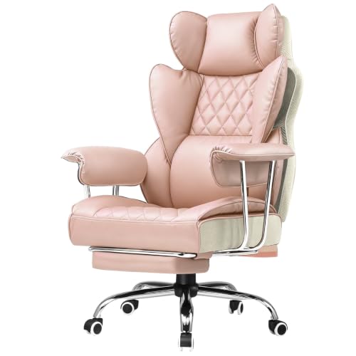 Image of GTPLAYER Gaming Chair,Office Chair with Pocket Spring Lumbar Support, Ergonomic Comfortable Wide Office Desk Computer Chair with Outward Fixed Soft Armrests and Footrest（Pink White）