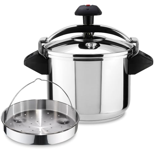 Magefesa Inoxtar   Olla Express Tradicional de 6 Litros + Cestillo, Acero Inoxidable 18/10, Inducción, Cocina Sana, Pomo Rotatorio, Fondo Termodifusor