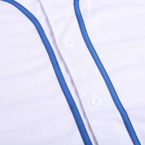 Gabiphy White Baseball Jersey for Men Women Boys Girls Workout Gym Tops Softball Button Up Shirt Running Walking Casual Outfits Royal Blue Stripe-White Jersey Size Medium