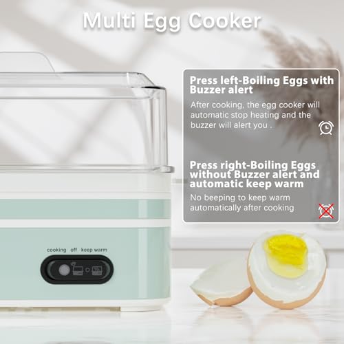 Image of Evoloop Rapid Egg Cooker Electric 6 Eggs Capacity, Soft, Medium, Hard Boiled, Poacher, Omelet Maker Egg Poacher With Auto Shut-Off, BPA Free (Retro Green)