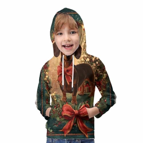 Sweat à capuche teckel de Noël enfant 10-12 ans pull original 3D - 5