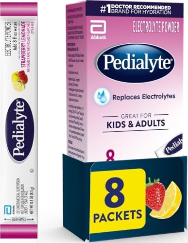 Image of Pedialyte Electrolyte Powder, Hydration Drink for Kids & Adults, Strawberry Lemonade, 8 Powder Packets, 8 Count (Pack of 8)