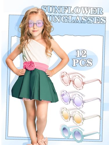 Image of Geyoga Kids Flower Sunglasses Colored Round Flower Glasses Cute Girls Baby Toddler Groovy Sunglasses for Outdoor Party Beach