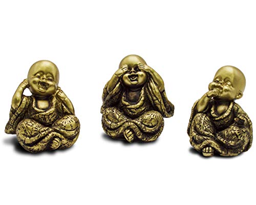 Set de 3 pequeñas estatuas de Buda decorativas doradas miniatura 4