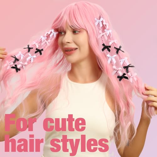 Pinzas para cabello, set de 30 moños rosa, negro y blanco miniatura 4