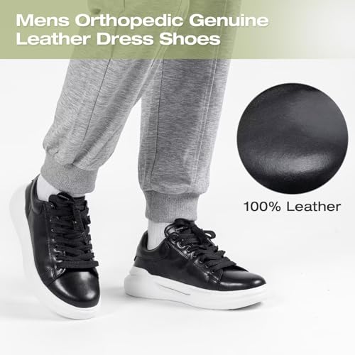 Men's Orthopedic Leather Dress Fashion Sneakers: Comfortable Arch Support Leather Oxfords for Plantar Fasciitis, Orthotic Flat Feet Casual Walking Shoes for Foot and Heel Pain Relief2
