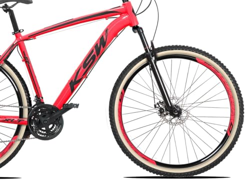 Bicicleta Aro 29 KSW 27v Freio Hidráulico k7 Trava no Guidão,19,Vermelho Preto