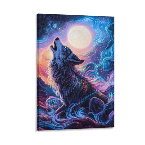 Image sur toile loup pour transformer un mur vide en décoration de salon chaleureuse