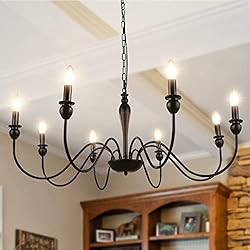 Lamparas Para Comedores Clasicos LynPon Lampara Araña Negra Industrial Metal 8 Luces Clasicas Techo Lámparas Colgante Vintage para Salon Comedor Dormitorio