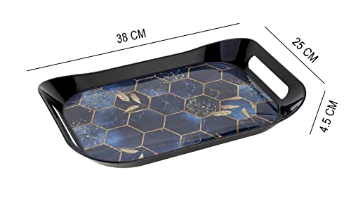 Image of Finner Premium Era Rectangular Shape Serving Tray Set Of 3 Honeycomb Design Plastic Metrial Glossy Finish Bpa Free Trays For Kitchen And Office And Home Decor (Black,Set Of 3)