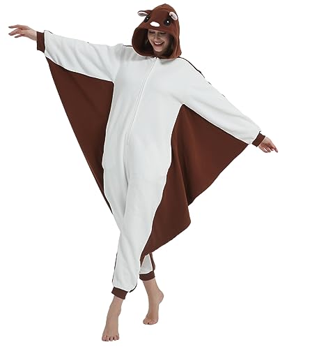 Sqlszt Animal Adult Flying Squirrel Onesie Cosplay Unisex One-Piece Pajamas Costume For Women Men XL