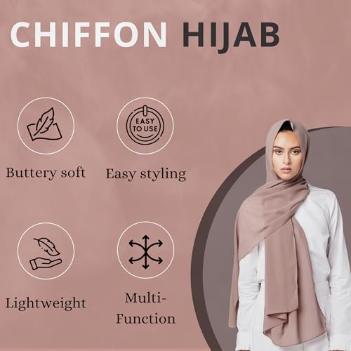 NOOR Chiffon Hijab Set for Women - Pack of 5 Lightweight Non-Slip Scarves, Premium Breathable Fabric, Gift-Ready Packaging2