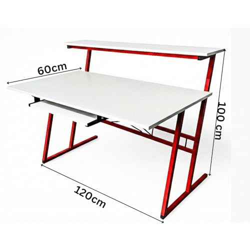 Image of FFO Music Studio Desk with Keyboard Tray Multipurpose Office & Study Table | Workstation Desk for Home, Office, Music Studio, Piano & Instruments Durable Desk with 1 Year Warranty DIY - White /Red
