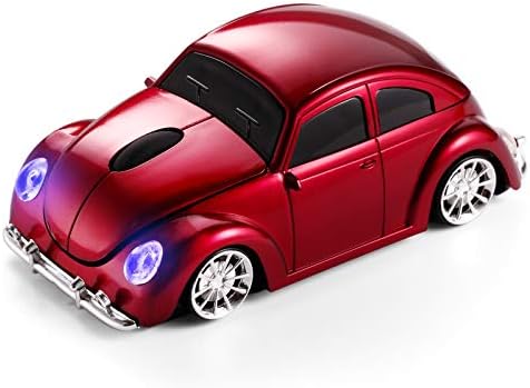 BKLNOG Classic Car Shaped Mouse [Updated] with LED Headlights, 1600 DPI, 2.4Ghz Wireless Computer Mouse, Comfortable for Every Use, Red