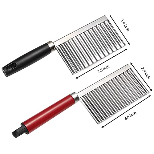 2 Pcs Potato Crinkle Cut Knife, Stainless Steel Wavy Slicer, Decorative Knife For Fruits And Vegetables, Home Kitchen Wavy Blade Cutting Tool. For Carrot,Cheese,Potatoes Decoration Gadget (Black+Red) #TOP1