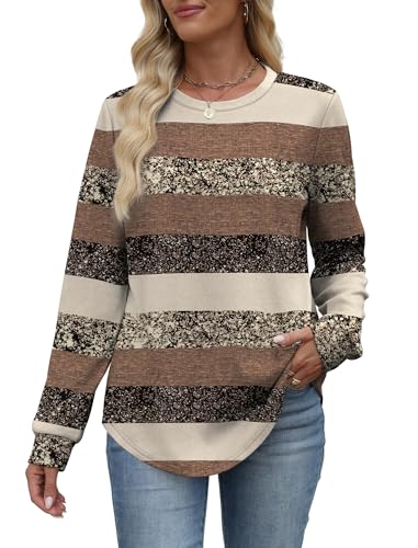 Image of WIHOLL Sweatshirt for Women Crewneck Long Sleeve Shirts Curved Hem Lightweight Sweaters Fall Clothes 2025