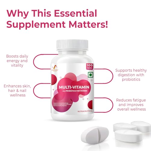 Image of Umanac Plus Women's Multivitamin | 100 Tablets | With Ginseng, Probiotics, Amla, Turmeric, Aloe Vera & Biotin | Daily Multivitamin for Energy, Immunity, Skin & Hair