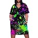 Glow in Dark Splatter Neon Women's Plus Size Dresses Loose Short Sleeve Summer Casual T-Shirt Dress with Pocket for Women