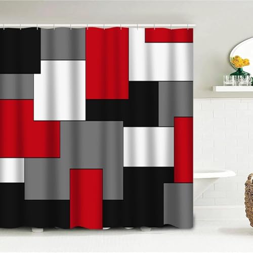Rideaux de douche rouges géométriques modernes | Écran de bain 200cm - 2