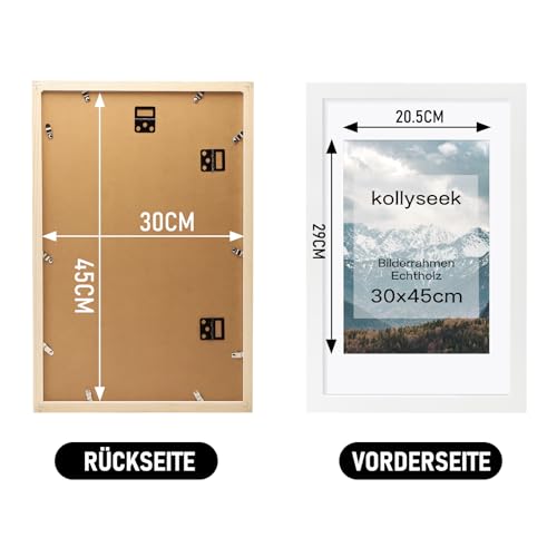 kollyseek Picture Frame 30 x 45 cm White Real Wood with Mount Pine Wood Frame with Shatterproof Acrylic Glass Pine Wood Photo Frame White Picture Frame - Image 3