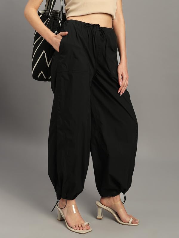 Image of GO COLORS Mostlysane Collection Cotton Parachute Pant for Women | Breathable, Mid Rise, 4 Pockets