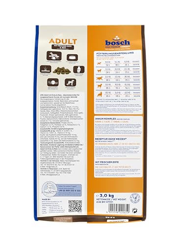 bosch HPC Adult mit Ente & Reis | Hundetrockenfutter für ausgewachsene Hunde aller Rassen | 1 x 3 kg
