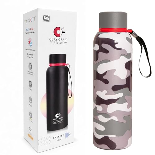 Image of CLAY CRAFT VACBOTT Everest Military Edition Double Wall|18 Hours Hot and 24 Hours|Cold Water Bottle Vacuum Insulated Flask Bottle 700ml, 1 Year Limited Warranty|Leak Proof|BIS Certified|Made in India