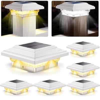 SIEDiNLAR 4x4 Solar Post Lights 50 Lumens 2 Modes, Post Caps Light Outdoor Waterproof for 4x4 Vinyl Wooden Posts, Fence Deck Garden Patio Decor, Warm/White Lighting (White, 6 Pack)