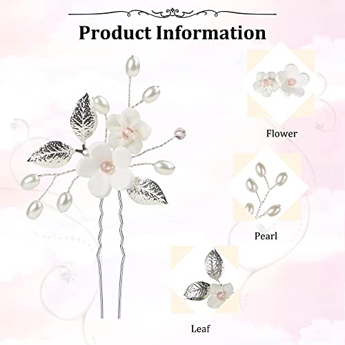 Bridal Hair Pins, 5Pcs Elegant Pearl Hair Pins Wedding Hair Grips, U Shaped Crysta Flower Shape Hairpin for Bridal Bridesmaid, Hair Piece Accessory for Women Girls, Wedding and Ball - Image 2