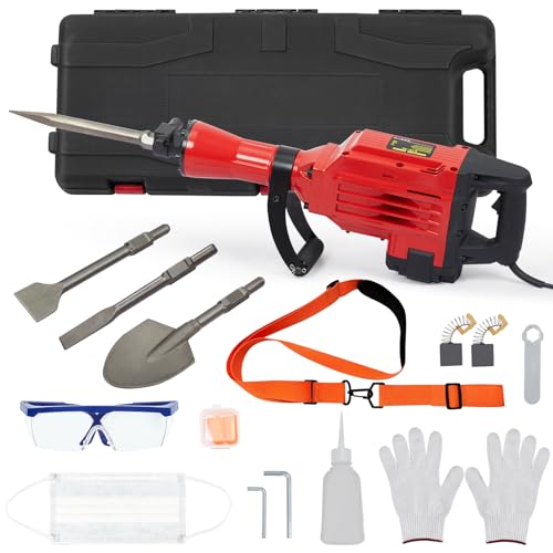4-piece set 95A 3600W Hammer Drill Jack Hammer Powerful Performance, 2 Chisels, Gloves, Tool Box, Wrench, Ideal For Superior Demolition Jobs