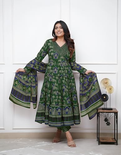 Image of Leriya Fashion Kurta Sets for Woman | Printed Jaipuri Ajrakh Kurta Set With Dupatta for Women | Kurti Set for Woman | Anarkali Suit for Women | Traditional Anarkali Salwar Suit for Party Outfits Kurtis