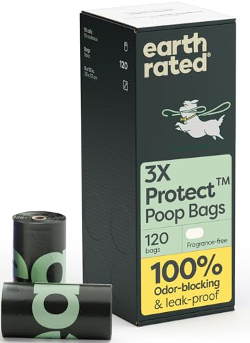 Earth Rated Odor-Blocking Poop Bags for Dogs with 3X Protect, Guaranteed to Block Smells & Leak-Proof Performance, Conceals Smell & Mess, Unscented, 108 Bags