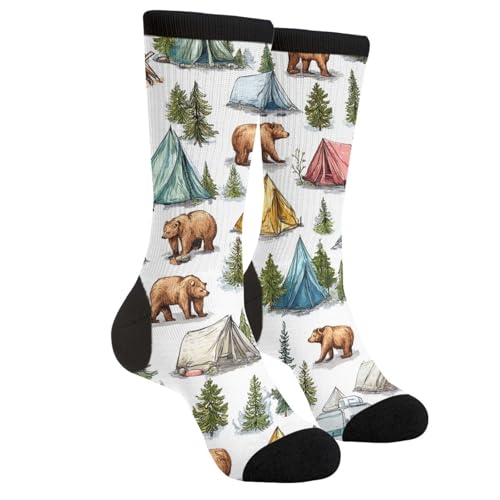 DEKIFNHG Funny Bear Socks Camping Bear Novelty Socks Casual Athletic Crazy Crew Socks For Women Men