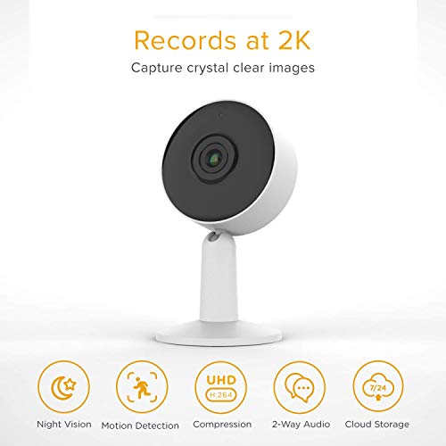 Arenti Indoor Wi-Fi Smart Home Security Camera with Human Motion Detector, Night Vision, 2-Way Audio, 3MP/ 2K UHD, Compatible with Alexa & The Google Assistant, White, One Pack - IN1T