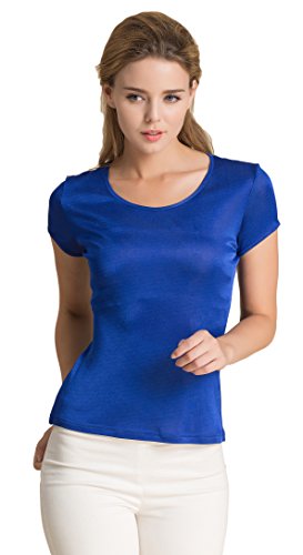 Women s Mulberry Silk Camisole Short Sleeve Shirt Tank Sapphire Blue L