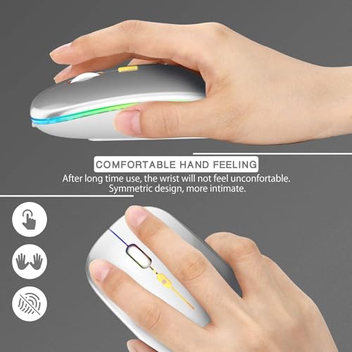 Image of LED Wireless + Bluetooth Mouse, Slim Silent 2.4G Portable Mobile Optical Office Mouse with USB & Type-c Receiver, 3 Adjustable DPI Levels for Notebook, PC, Laptop, Computer (Silver)